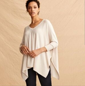 Masai Fosna Knit V Neck Oversized Lagenlook Cream Poncho 3/4 Sleeves Sweater M